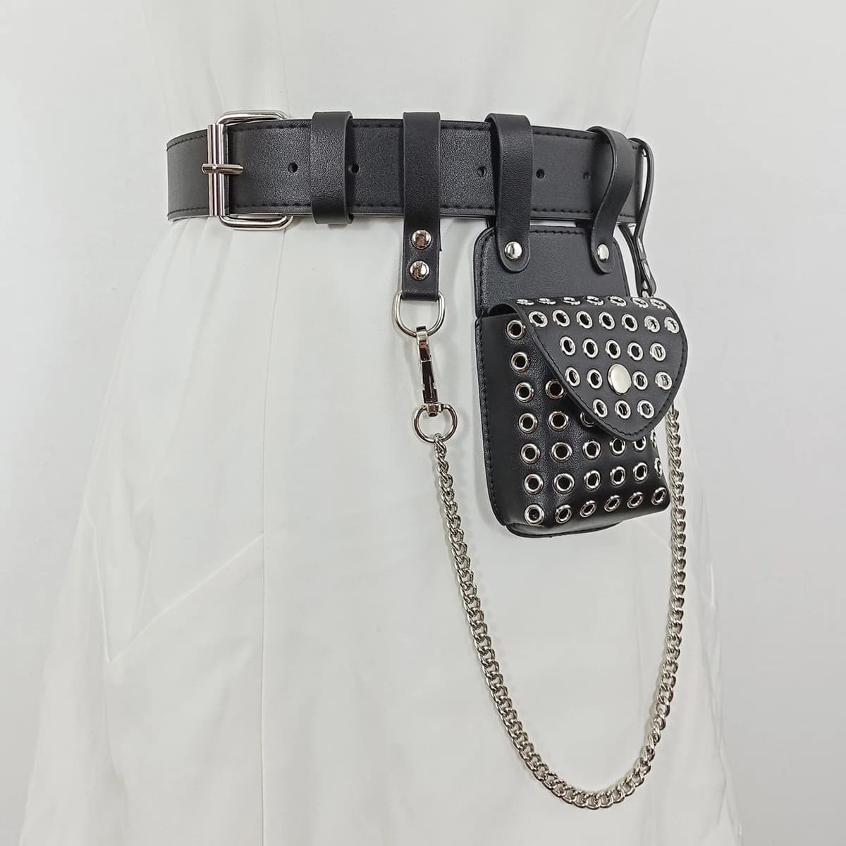 Fashionable Mini Wallet Multifunction Leather PU Waist Bag for Money Rivet Card Holder with Multi-Card Feet