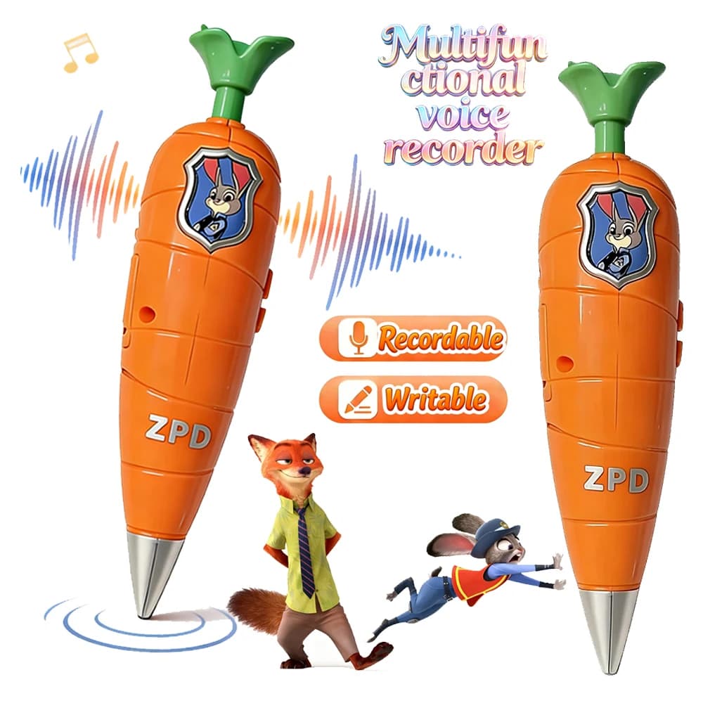 Penna Registratore a Forma di Carota Disney Zootopia 2, Bestseller | Stile Judy & Nick per bambini | Registratore Mini Anni '60 | Penna Gel 2-in-1 per Cancelleria