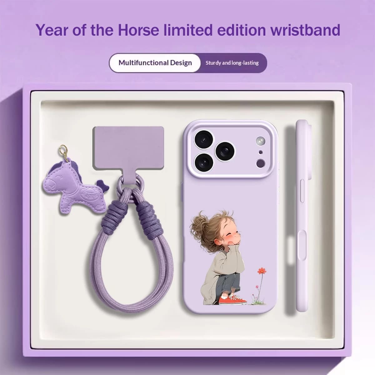 Design creativo a cartoni animati con cordino a forma di pony, adatto per custodie di telefoni della serie iPhone 17 Pro Max/16 Pro Max/15 Pro Max/14 Pro/13 Pro Max