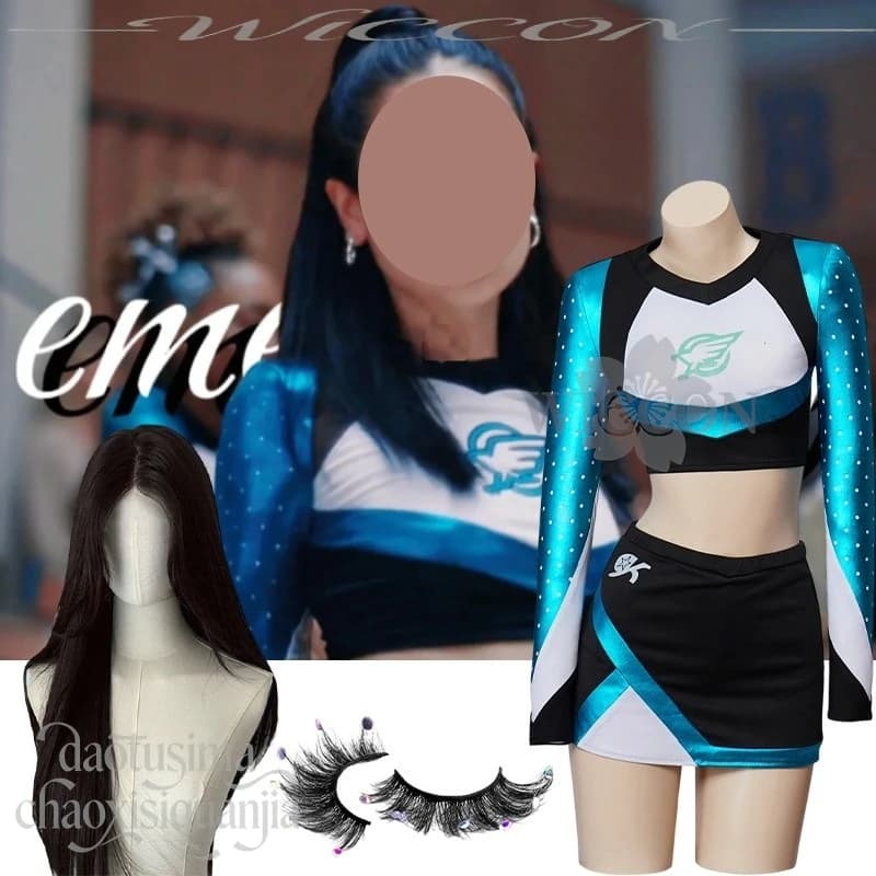 Maddy Anime Movie Sexy Cheerleader Cosplay Outfit Strait Blue Crop Top Miniskirt Hot Girls Halloween party