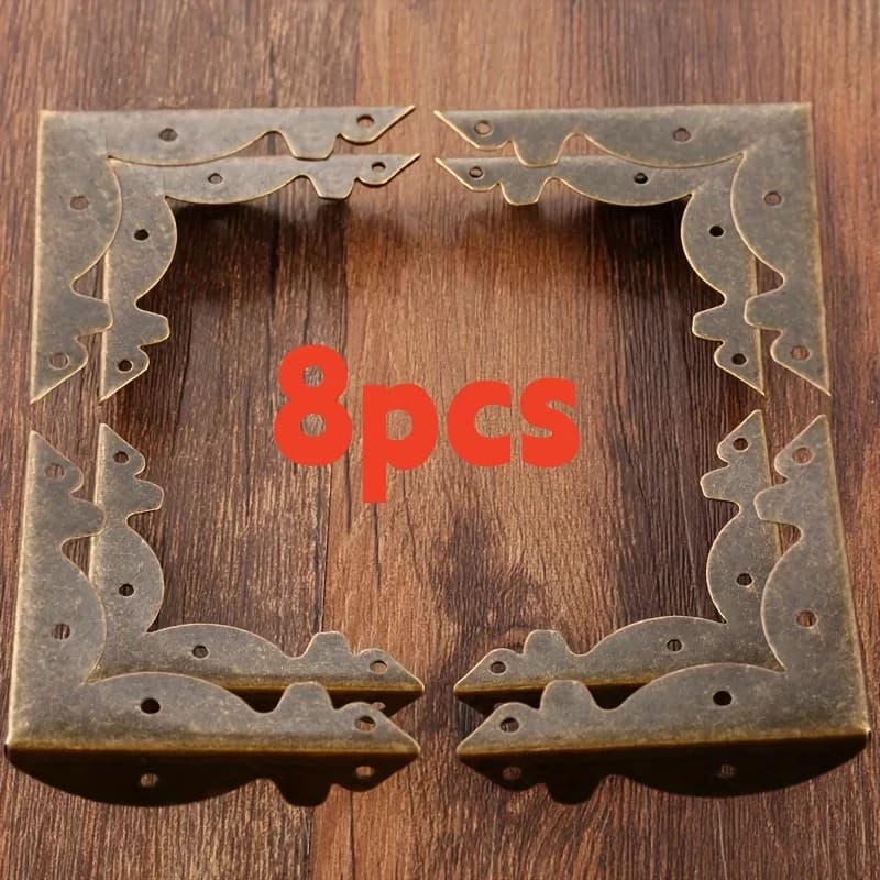 8pcs/set Iron Corners Antique Bronze Bracket 84mm Triangle Decor Scrapbook Album Jewelry Wood Box Protectors Table Leg w/Nails