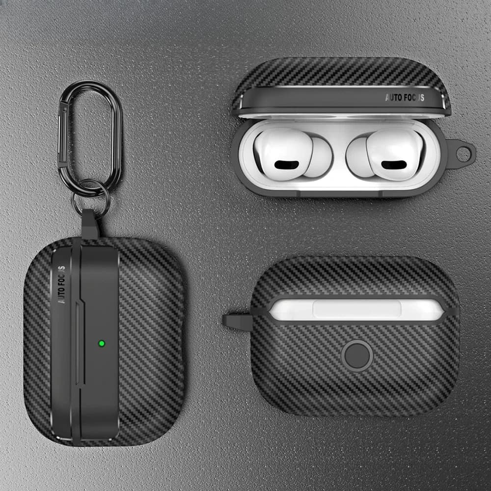 Custodia per auricolari sottile e minimalista con texture in fibra di carbonio per Apple AirPods Pro 4 3 2 1, antiurto, per auricolari Bluetooth