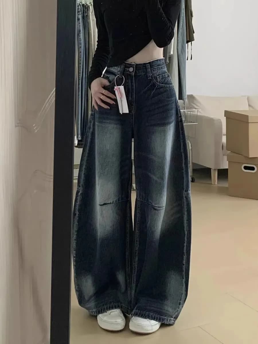 High Waist Wide Leg Jeans Women's Spring Autumn Design Slimming Knife Straight Cut Jeans for Pear Shaped Body