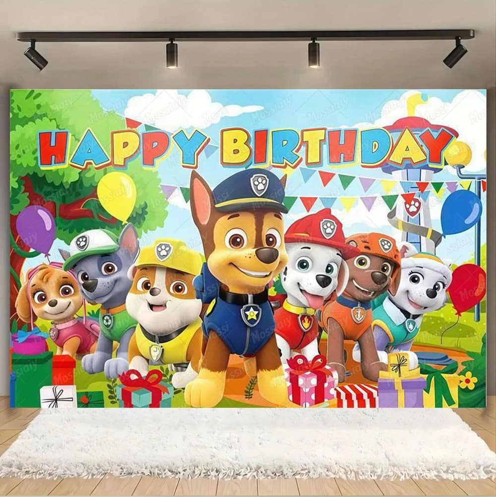 Sfondo per Festa di Compleanno a Tema Paw Patrol, Decorazione per Foto con Cuccioli Cartoon, Accessori per Baby Shower, Regalo per Bambini