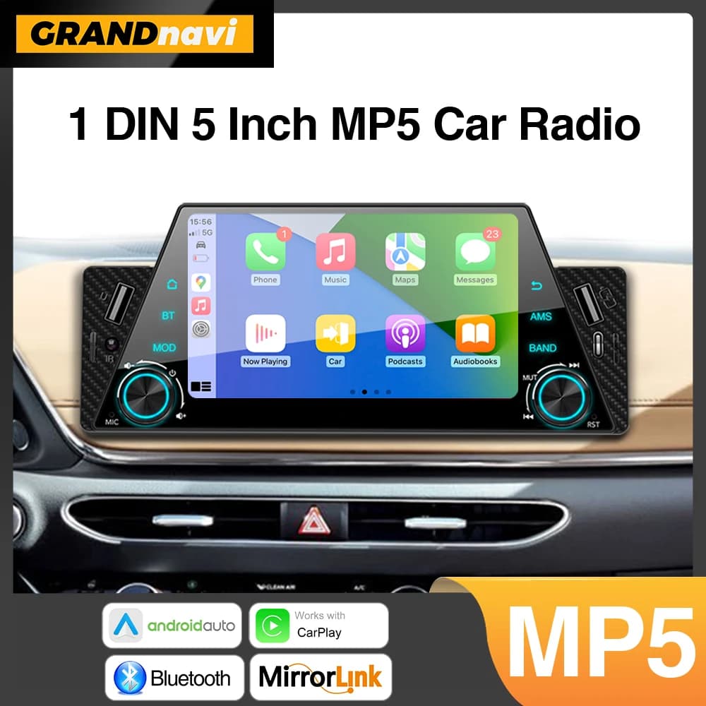 Lettore multimediale per auto Android Carplay per auto da 1din con display di navigazione automatica Mirrorlink Lettore MP5 da 5 pollici BT/FM