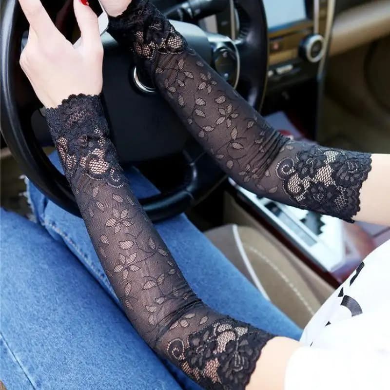 1Pair Lace Gloves Sunscreen Long Lace Fingerless Mittens Covered Scar Elastic Sleeve Ladies Driving Gloves