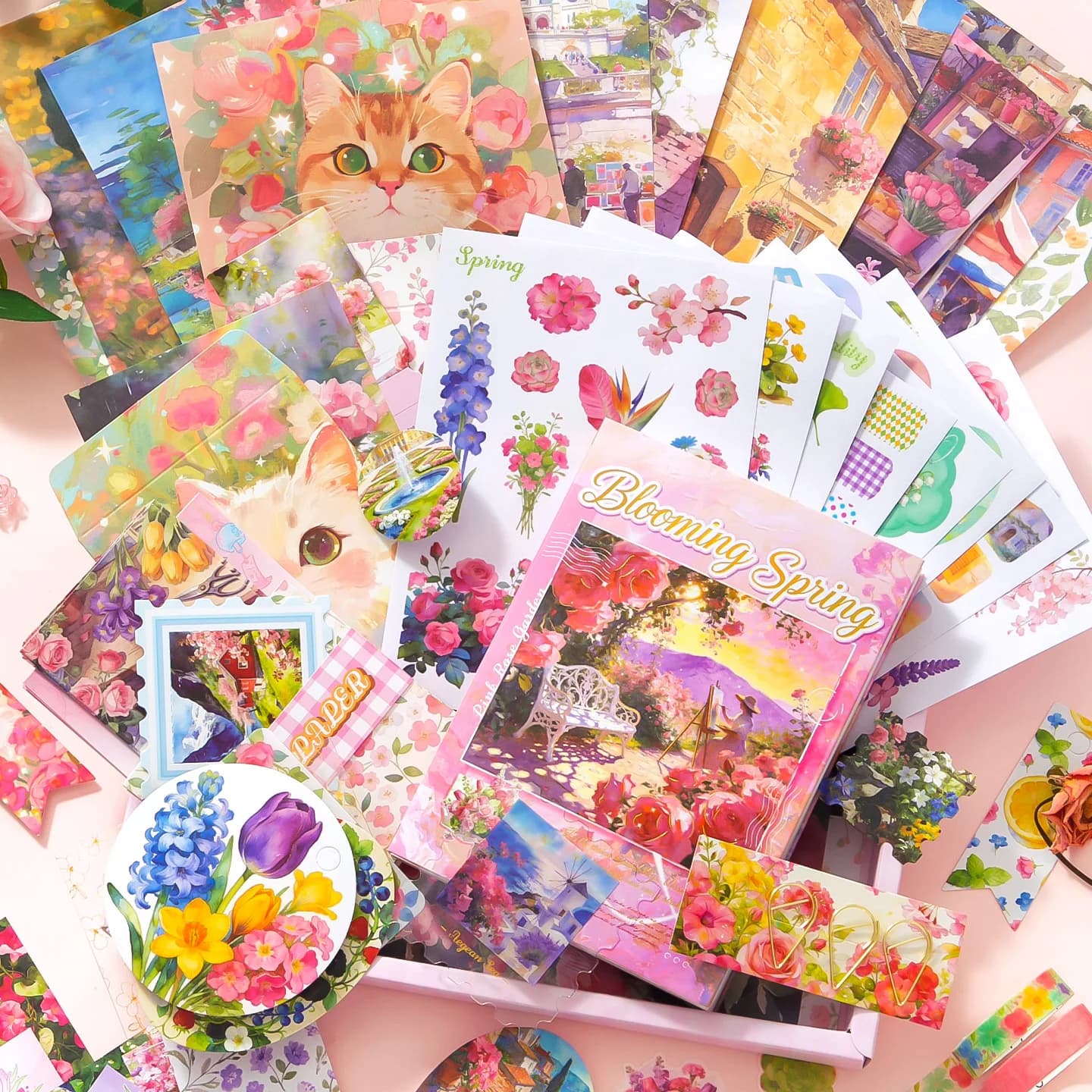 Floral DIY Journal Kit with Stickers Washi Tape Decorative Paper Notebook for Scrapbooking Craft Stationery