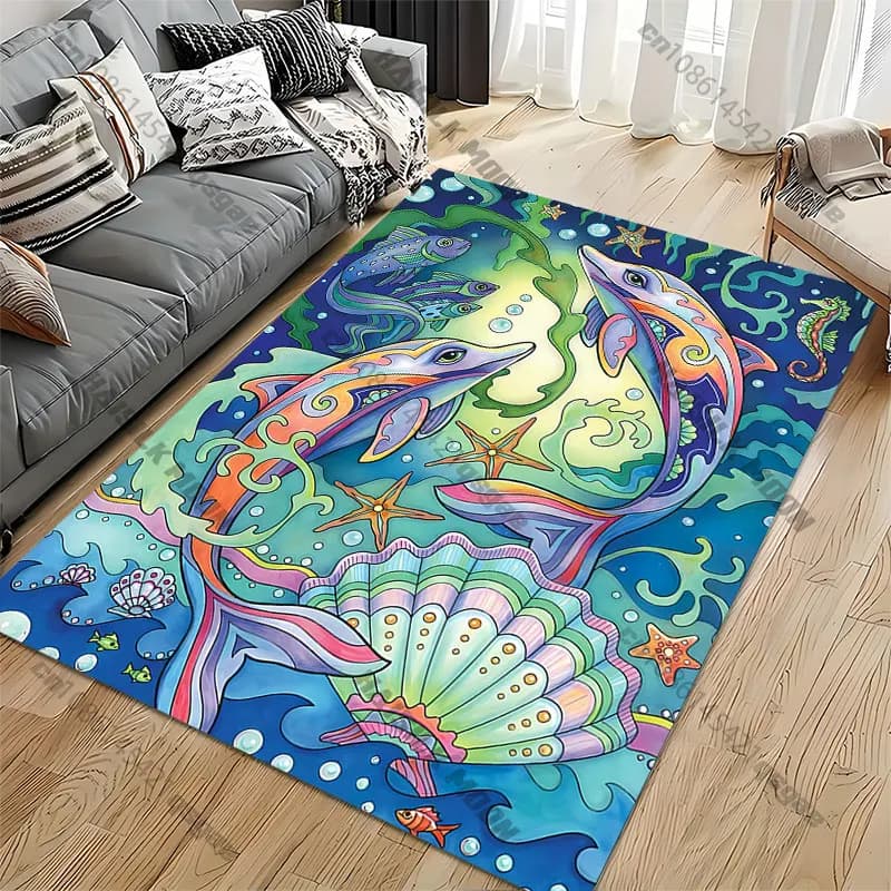 Tappeto vibrante con fauna marina subacquea, tappeto da yoga, decorazione per soggiorno, tappeto per bambini, tappetino per gattonare, tappeto per zerbino, tappeto per giochi