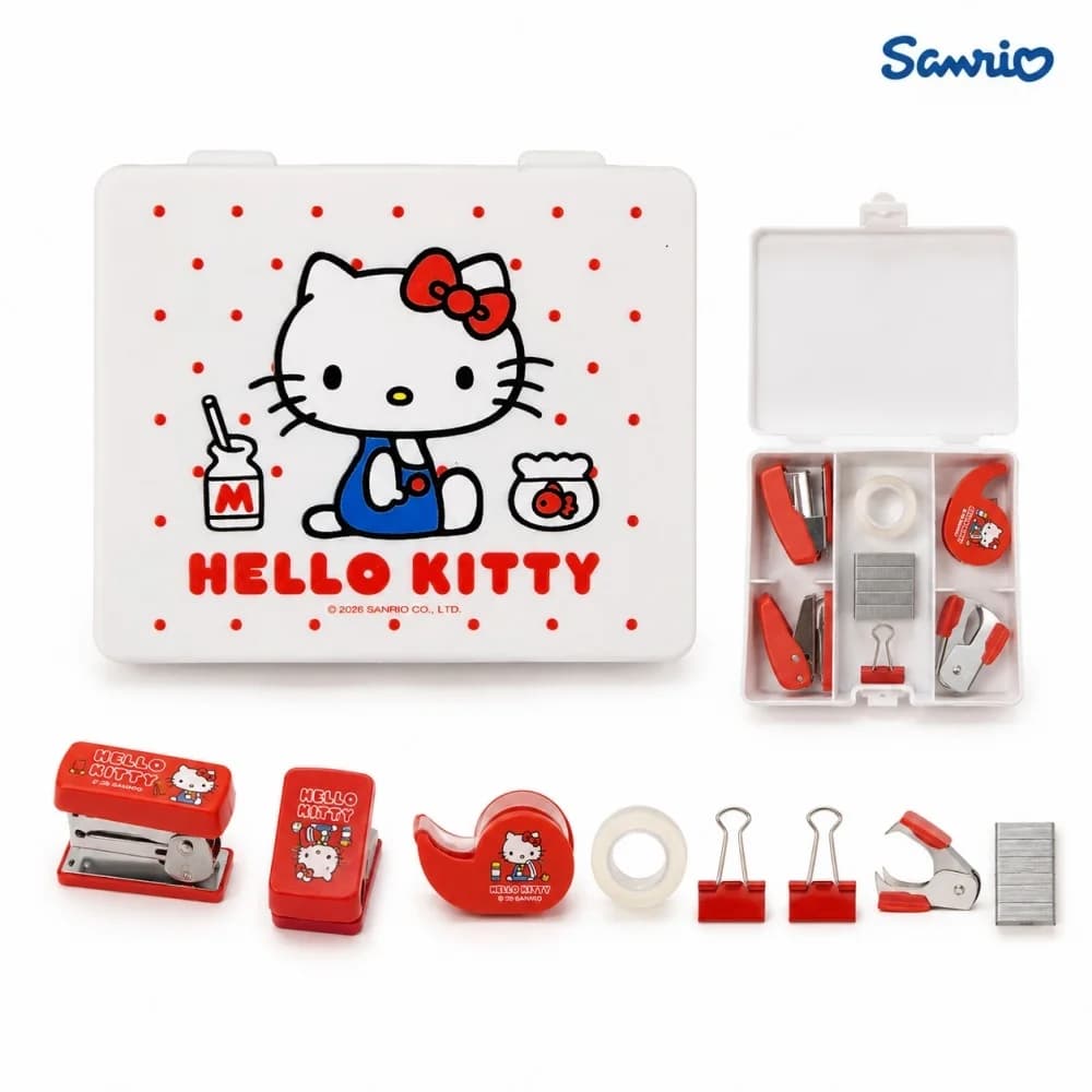 Genuine Sanrio Hello Kitty Stationery Tool Kit Portable Stapler Tape Clips Staples Desk Office Study Gift Set Toys for Teens