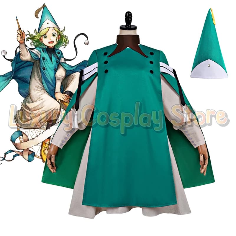Anime Witch Hat Coco Tetia Richeh Cosplay Costume Magical Witch Outfits Green Cape Pointed Hat Set Atelier Halloween Party Suit