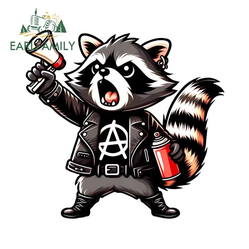 EARLFAMILY Carino Anarchia Procione Adesivo per auto Cartoon Casco da motociclista Parabrezza posteriore Cassetta degli attrezzi Decalcomanie in PVC Accessori per auto divertenti