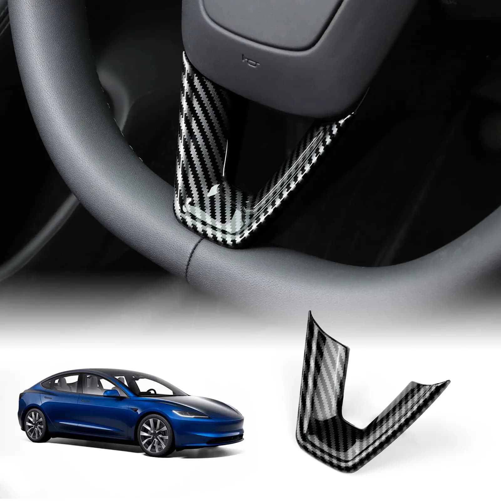 ABS Carbon Fiber Steering Wheel Cover for Tesla Model 3 Highland 2024 Model Y Juniper 2025 Interior Car Accessories