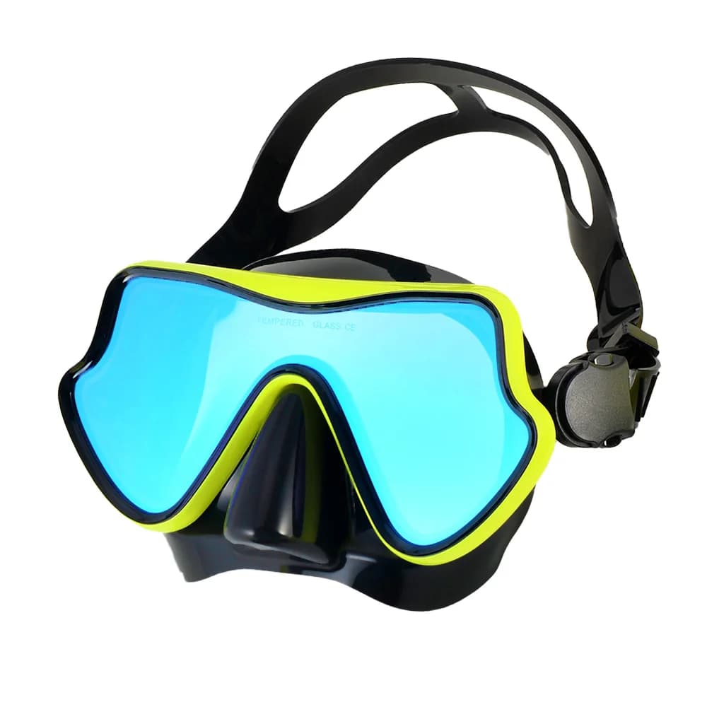 Snorkel underwater mask swim goggles skirt in Silicone underwater mask with colored lens tempered glass wide view for young adults