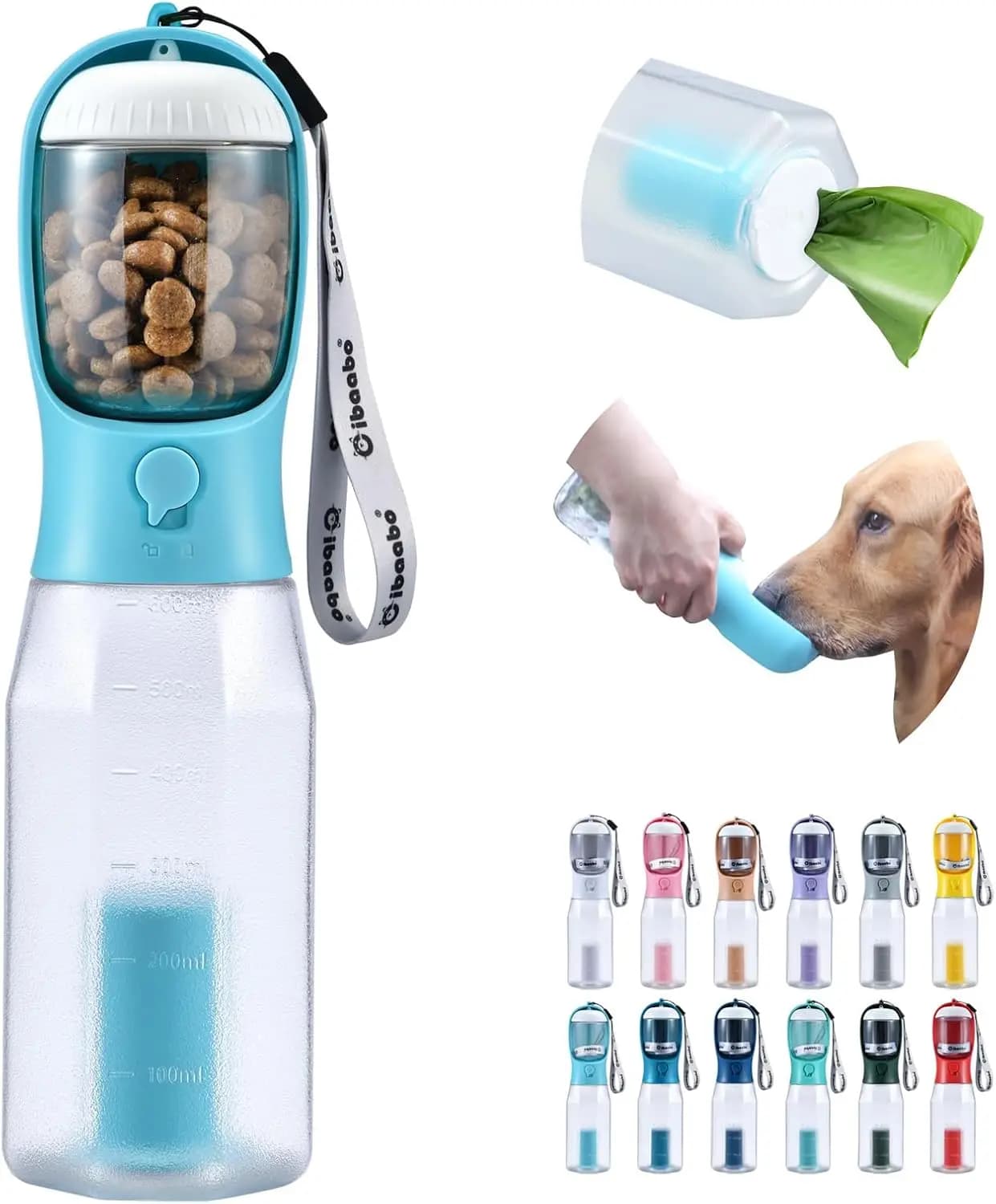 Bottiglia d'Acqua per Cani con Contenitore per Cibo e Porta Sacchetti Igienici, Ciotola da Viaggio Portatile, Accessori e Articoli Regalo per Cani