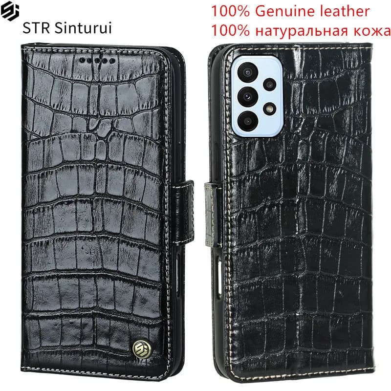 Custodia a portafoglio in vera pelle con grana coccodrillo e slot per carte per Samsung Galaxy A23 A13 A73 A53 A33 A23 A52s A03 Core Flip