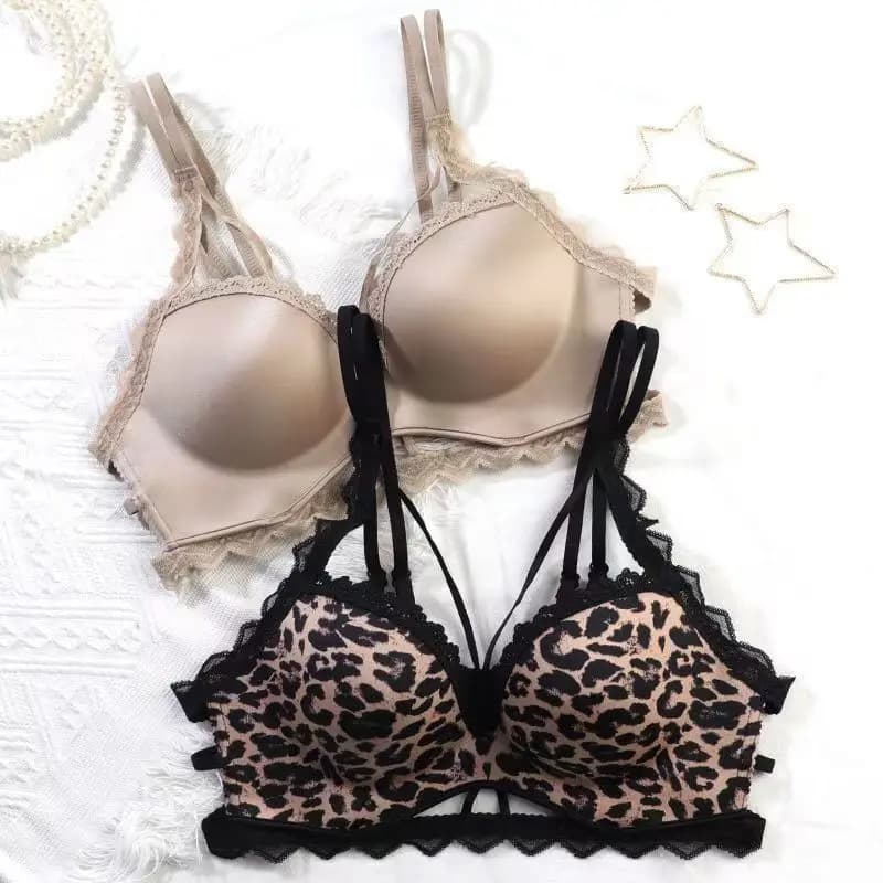 Sexy leopardate push-up bra for women Wireless soft bra with seamless lace back with lifting and improving breathable underwear set