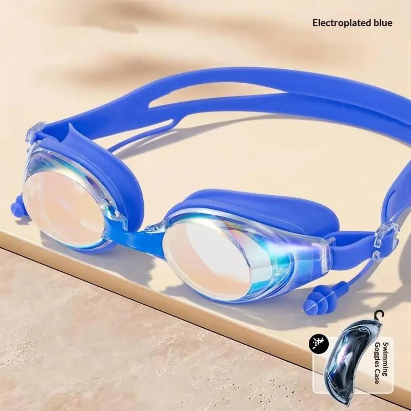 Occhialini da nuoto antiappannamento con protezione UV e galvanizzazione, con tappi per le orecchie, occhiali da nuoto impermeabili da gara per nuotatori adulti