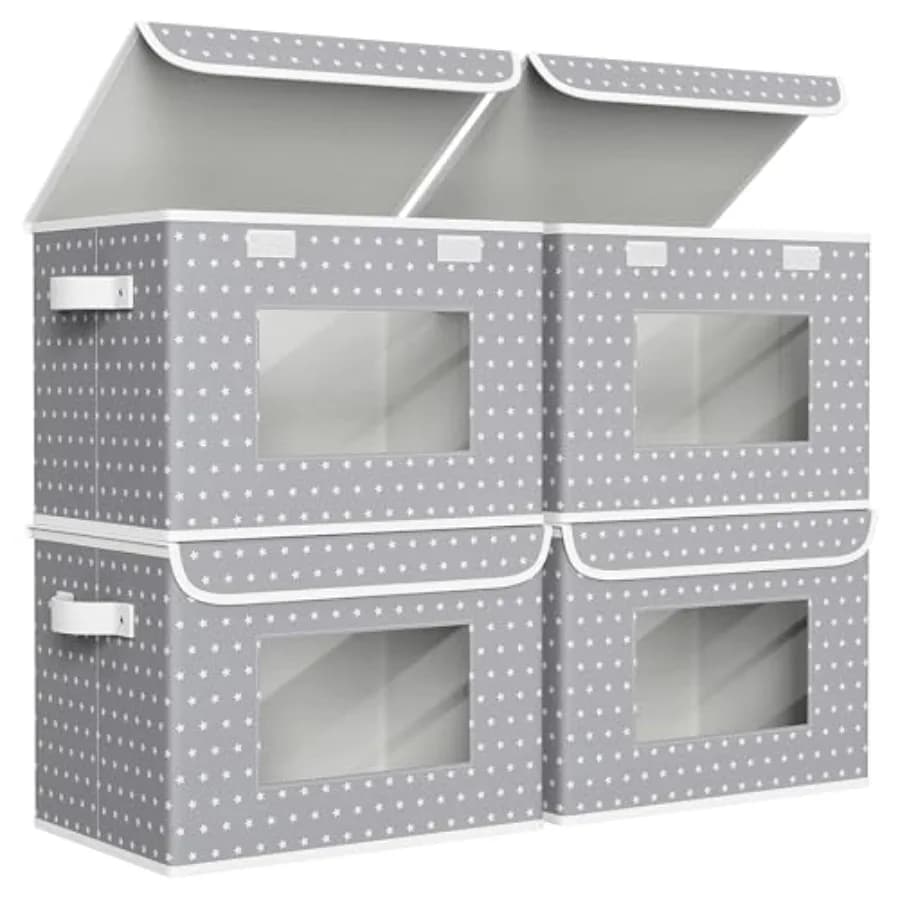Scatole Pieghevoli in Tessuto [Set da 4] Grandi Contenitori Impilabili con Coperchi, Organizzatori per Armadi e Cubi di Stoccaggio