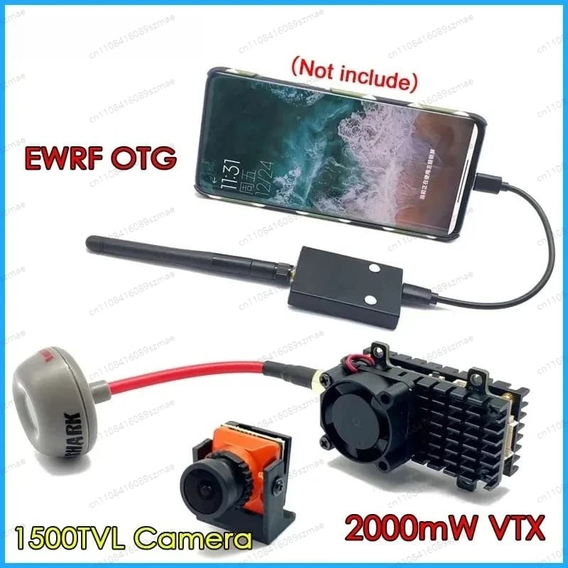 Trasmettitore Wireless FPV 5.8G 2000MW 48CH VTX con Portata Oltre 20Km + Ricevitore OTG UVC + Telecamera 1500TVL per Kit Telecamera FPV per Aereo
