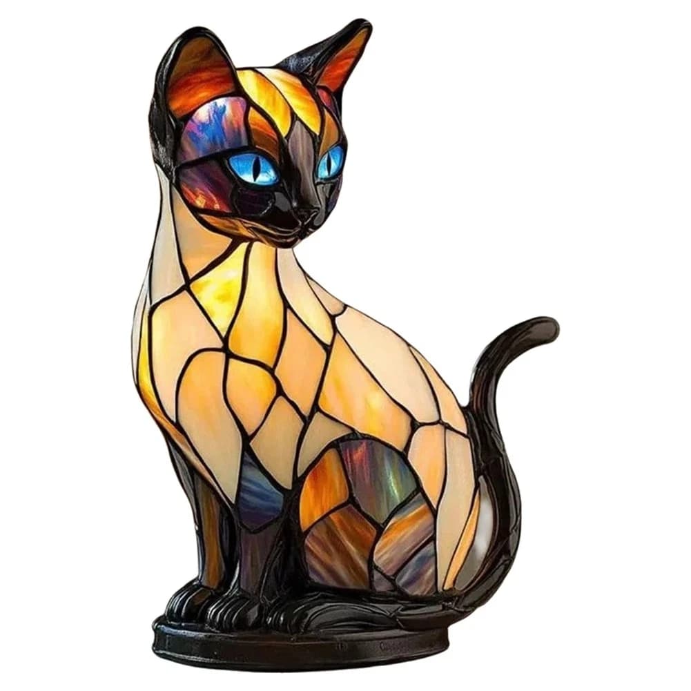 Lampada Retrò a Forma di Gatto, Luce LED a Tema Animale, Ornamento da Tavolo in Resina, Regalo per Amanti dei Gatti, Decorazione per Soggiorno e Casa