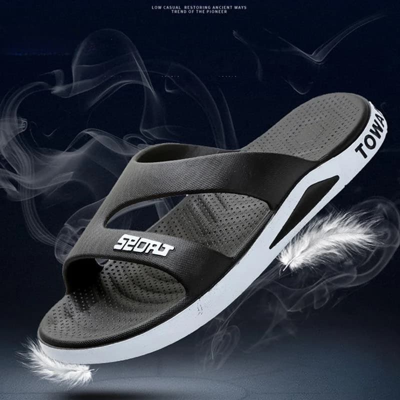2024 New Men's Outdoor Sandals Summer Rubber Anti-Slip Wear-Resistant Trendy Home Beach Flat Slippers Breathable Flat Heel