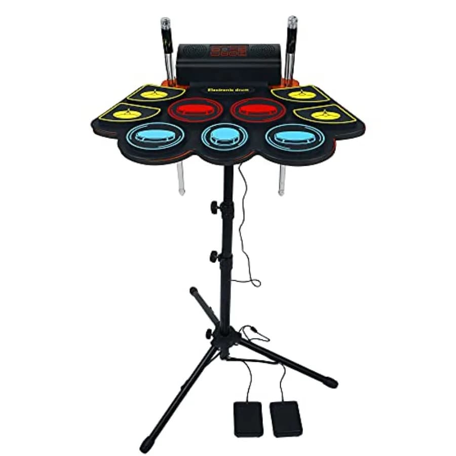 Electric Drum Set for,Pad with Light Up sticks and Stand, Bulit-in Double Speakers and Rechargeable Battery, Drum Set with LED