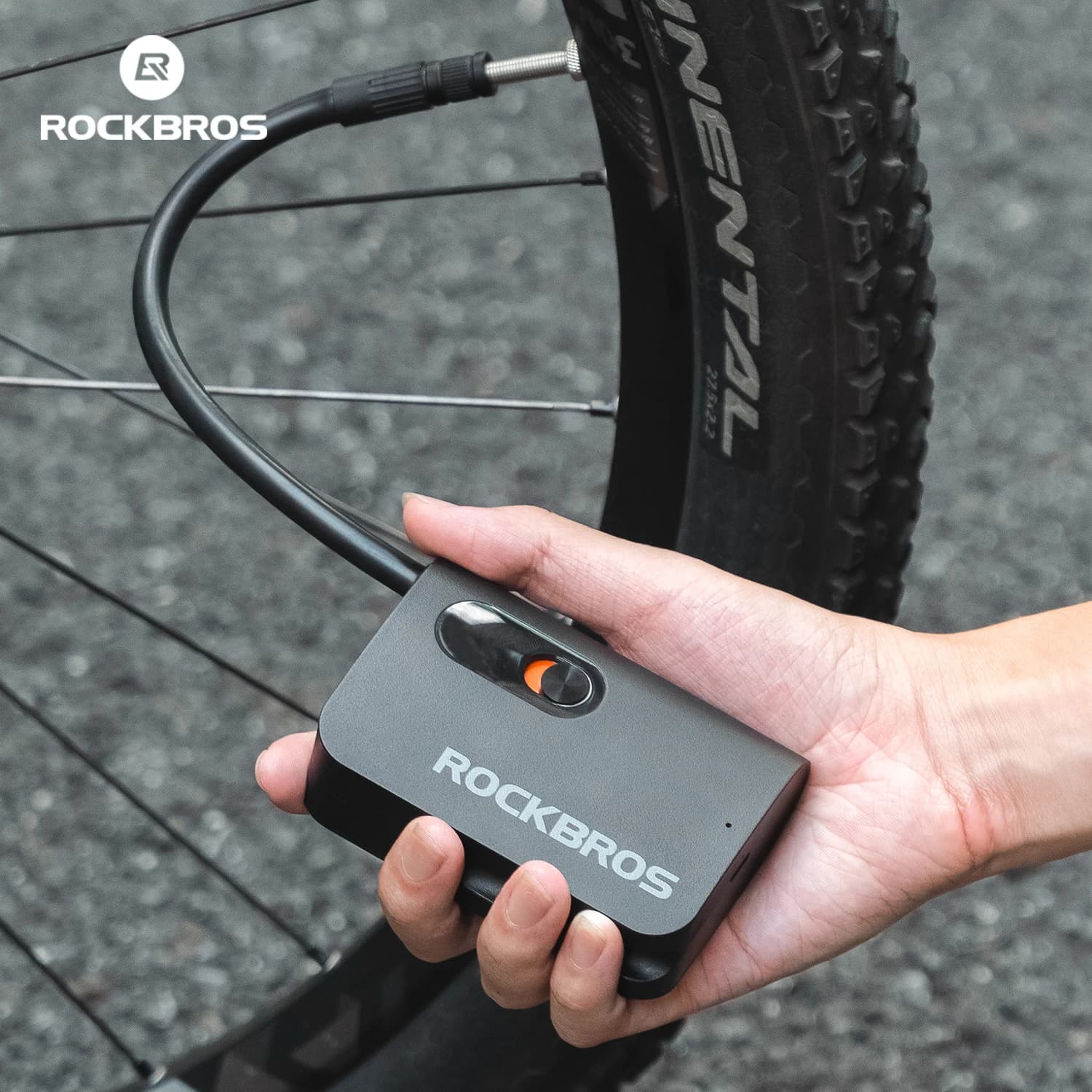 Pompa Elettrica Portatile ROCKBROS per Bici e Moto, Compressore Ricaricabile 2600mAh con Valvola Schrader e Presta, Gonfiatore per Pneumatici