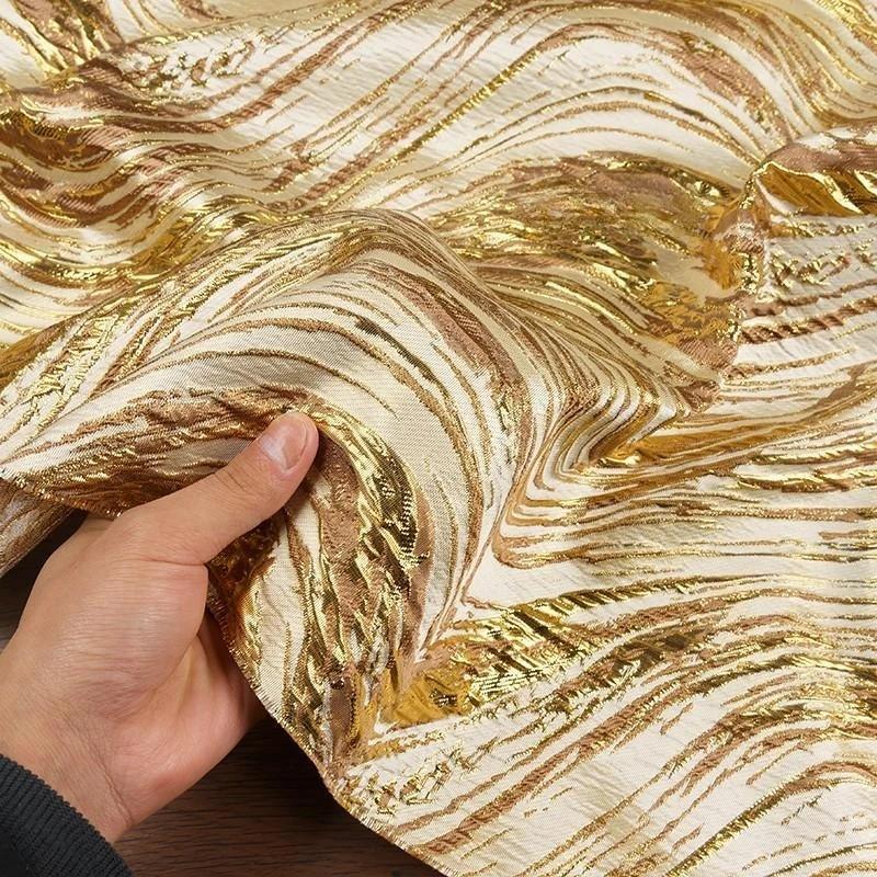 Gilded Wave Patterned Jacquard Fabric Shimmering Luster Rich Texture Featuring Traditional Chinese Style for DIY Fashion Dress