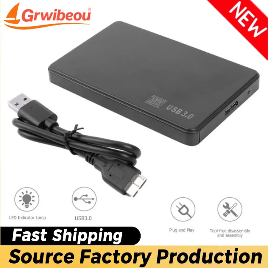 Grwibeou Enclosure USB 3.0 SATA per Disco Rigido Esterno 2.5 Pollici, Case per HDD SSD, Archiviazione Esterna Nera, Vendita all'Ingrosso