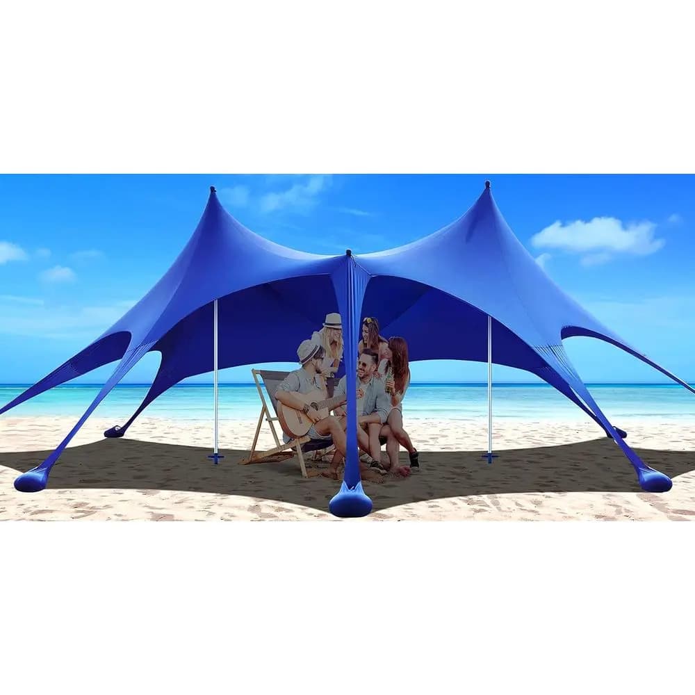 Tenda da Spiaggia Portatile con Protezione Solare UPF 50+, 8 Sacchi di Sabbia, Pale, Picchetti, Pali, Ideale per Campeggio, Pesca, Giardino, Picnic