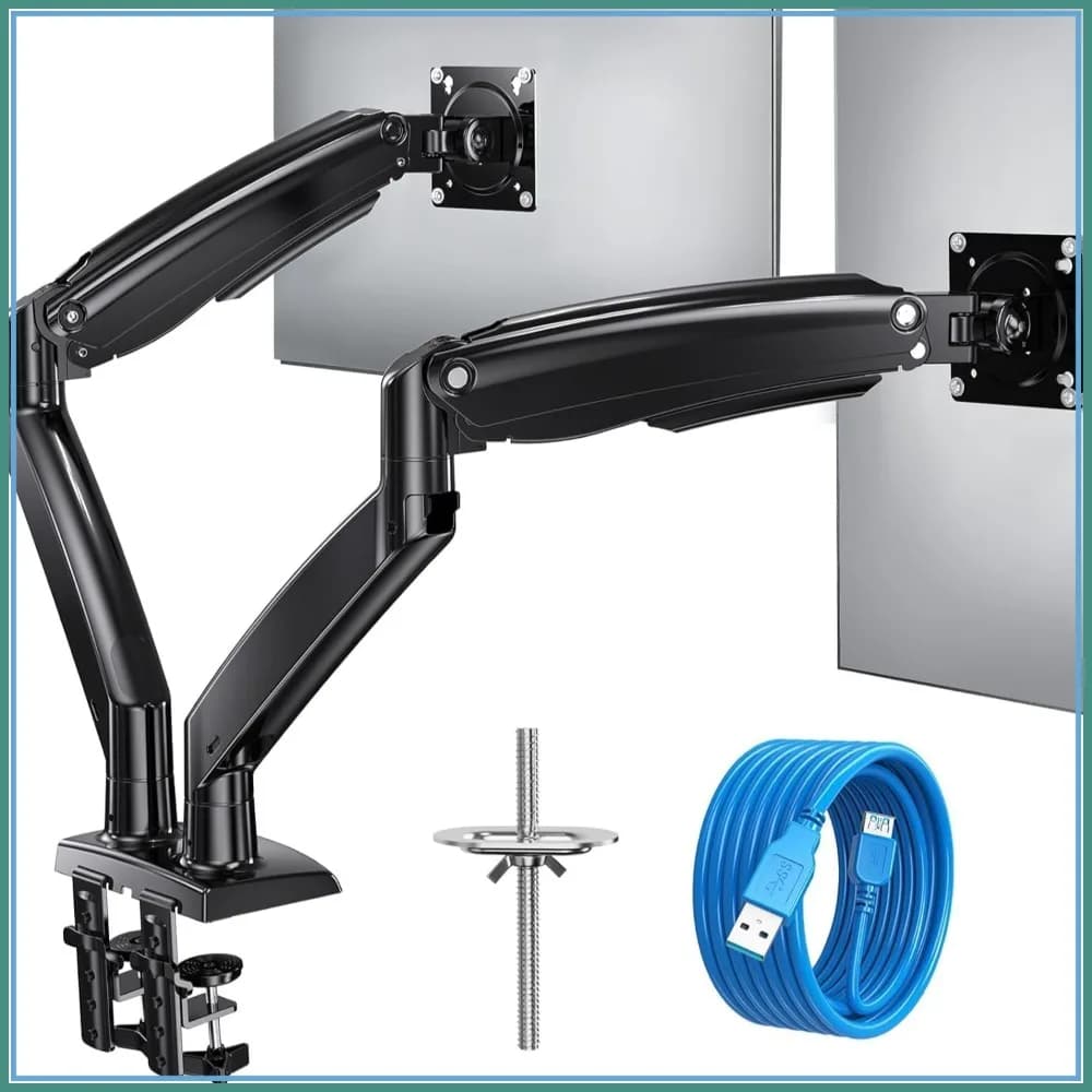 Supporto per Doppio Monitor per Schermi Ultrawide da 13-40 Pollici, Stand Completamente Orientabile con Porta USB, VESA 75/100mm, Supporta 12 kg Ciascuno