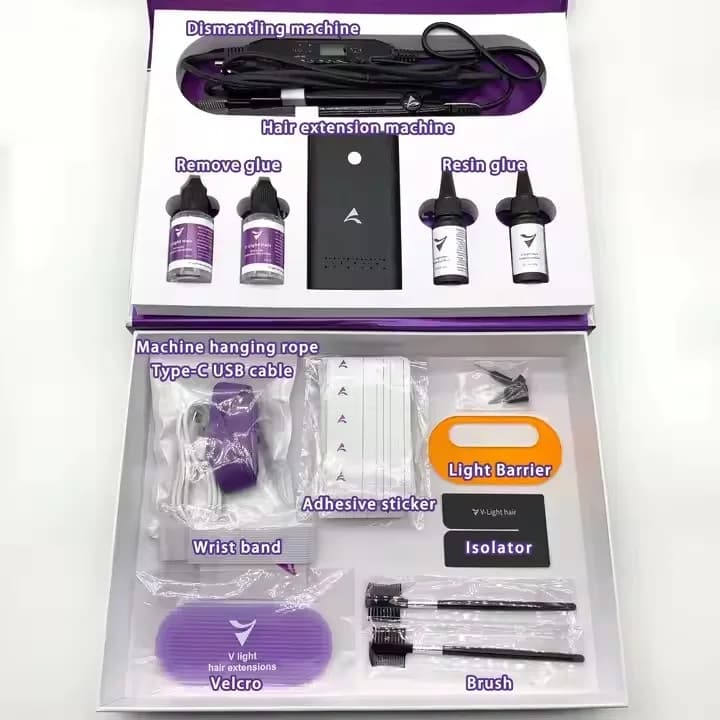 Set di extension per capelli V-Light con tecnologia per parrucche, strumento per innesto rapido di capelli veri, nastro adesivo resistente e invisibile, strumenti per extension di capelli.