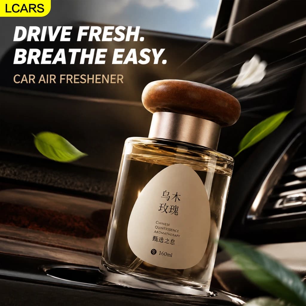 Lcars Large Capacity 160ml Wooden Cap Car Fragrance Diffuser, Ebony Rose Flameless Aroma, Car Interior Odor Removal and Decoration