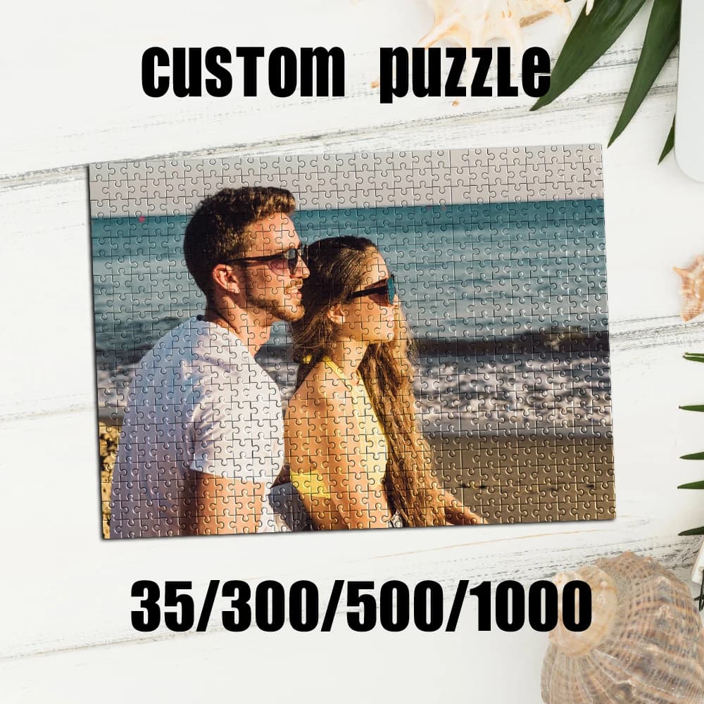 Puzzle Personalizzato con Foto di Coppia da Spiaggia, 35/300/500/1000 Pezzi, Gioco Divertente per Adulti, Regalo
