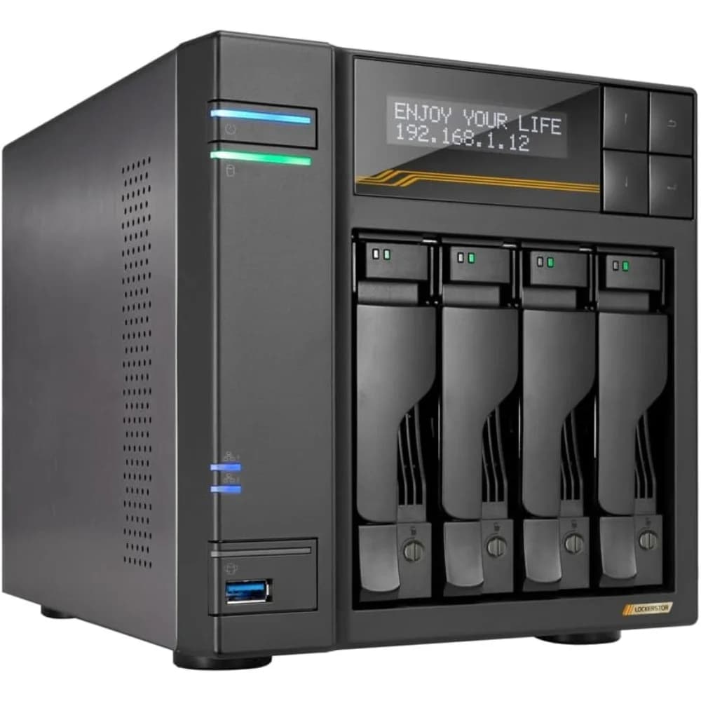 NAS a 4 alloggiamenti senza disco AMD Ryzen Quad-Core 2,3 GHz 16 GB ECC DDR5 4 slot M.2 NVMe Doppio archiviazione di rete da 5 GbE e 10 GbE per video