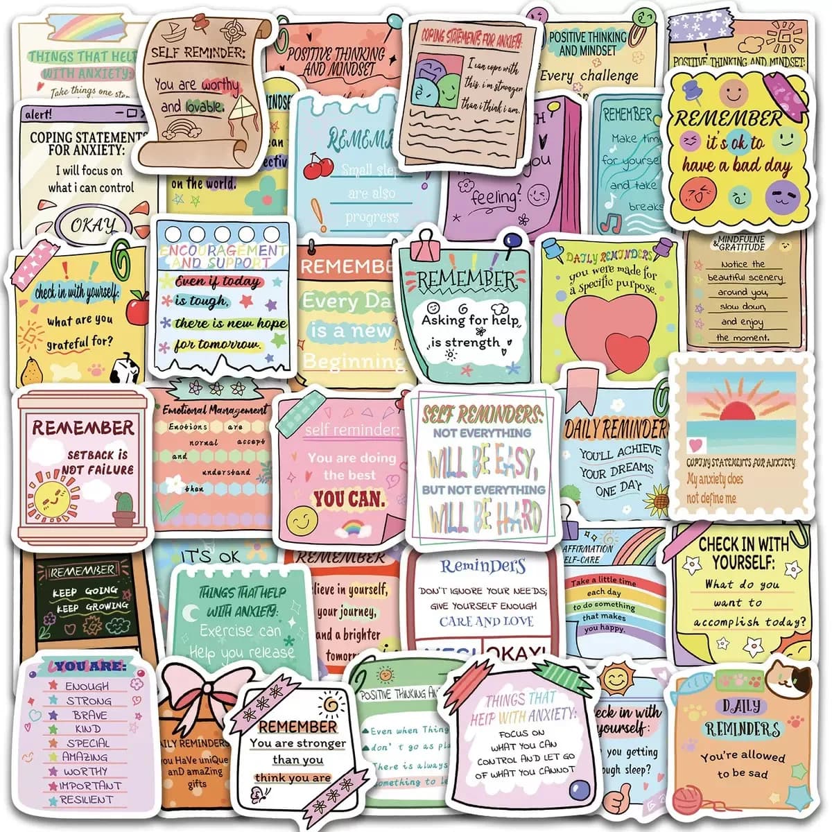 50 Adesivi Carini Motivazionali per la Consapevolezza della Salute Mentale, per Bambini, Laptop, Notebook, Telefono, Terapia Psicologica, Promemoria