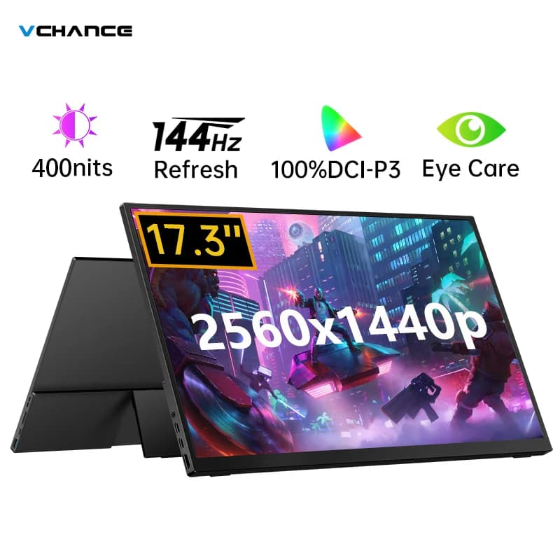 VCHANCE 17.3 ''2K Monitor da gioco portatile 144Hz 100% sRGB FreeSync 400Nit HDR Display con supporto per Laptop Mac Xbox PS5 Switch