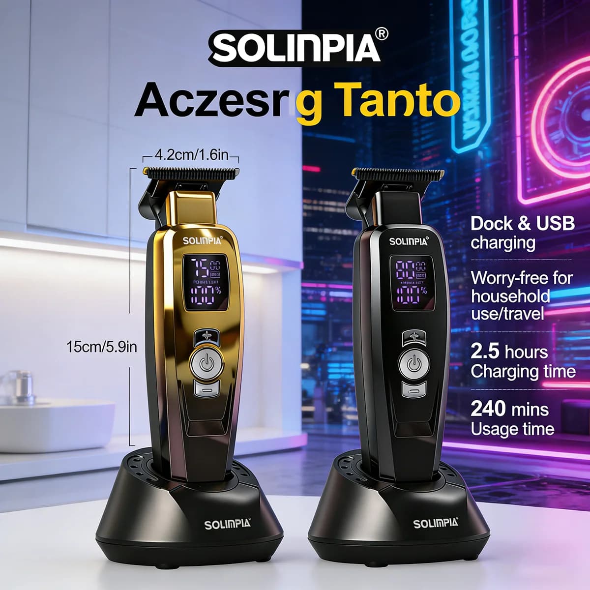 Tagliacapelli Professionale per Barbiere 7500RPM con Lama DLC, Macchinetta Elettrica per Taglio di Precisione con Base di Ricarica HT-685