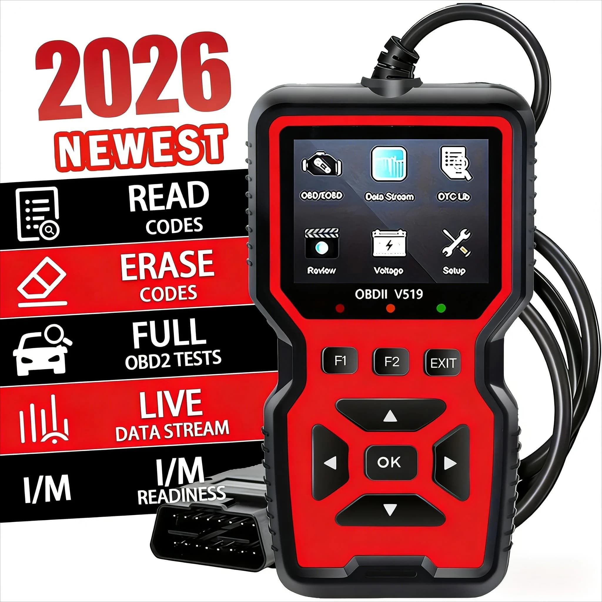 V519 Professional OBD2 Scanner: real-time data diagnostic tool powered by USB to control engine lights in most cars