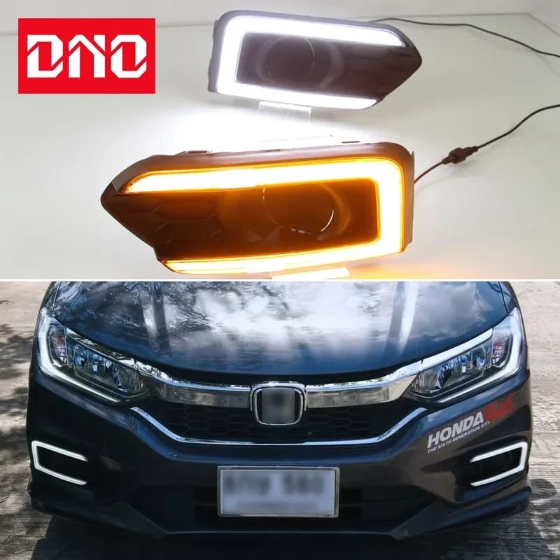 Auto LED DRL 12V Daylights for Honda City Grace 2017-2019 Yellow Daylight Indicators Automatic Driving Lamp Fendinebbia