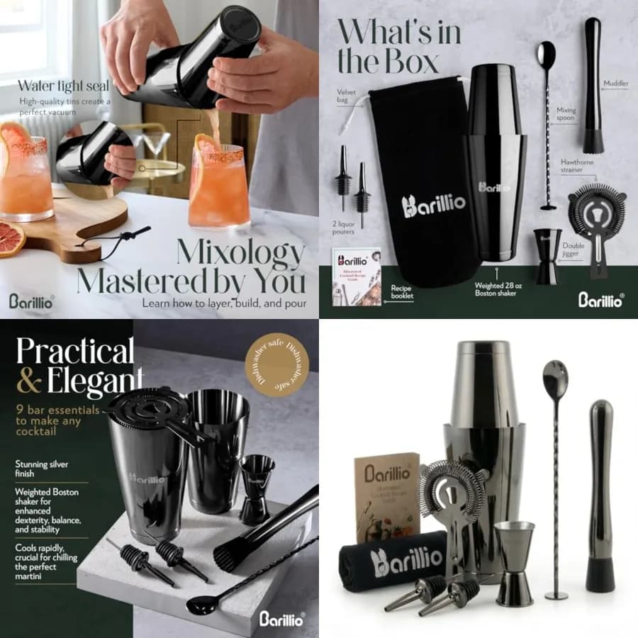 Set Boston Shaker - Shaker per cocktail Martini in acciaio inossidabile con filtro e miscelatore - Kit da barista per mixology - Set da bar