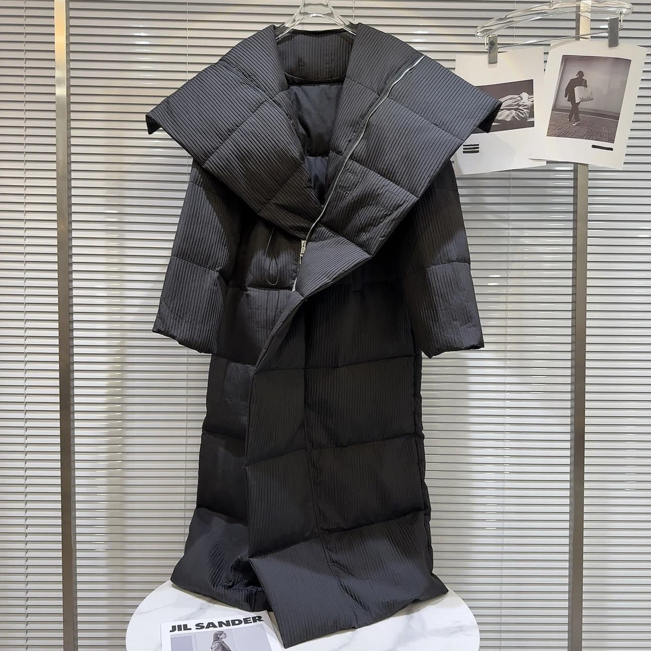 Warm Long Durable Water Repellent down Jacket Coat Striped Material Large Collar Drawstring Women's Fashion Winter Outerwear