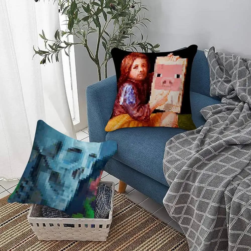 Cuscino Classico a Blocchi Pixel, Cuscino Anime, Copricuscino per Divano e Letto, Fodera per Cuscino alla Moda