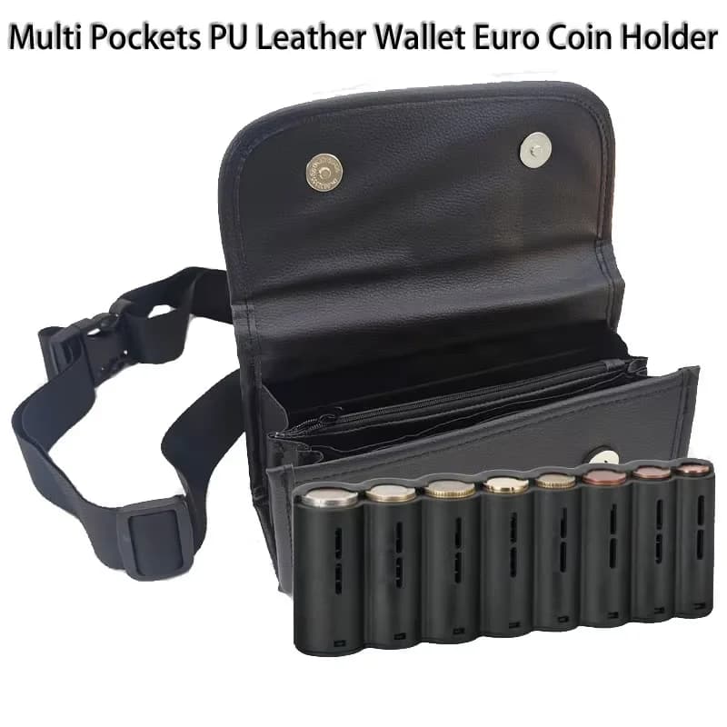 New with 8 slot PU Leather bag Waist wallet Euro Coin dispenser Collector for driver Casher Multi pockets Fanny Pack