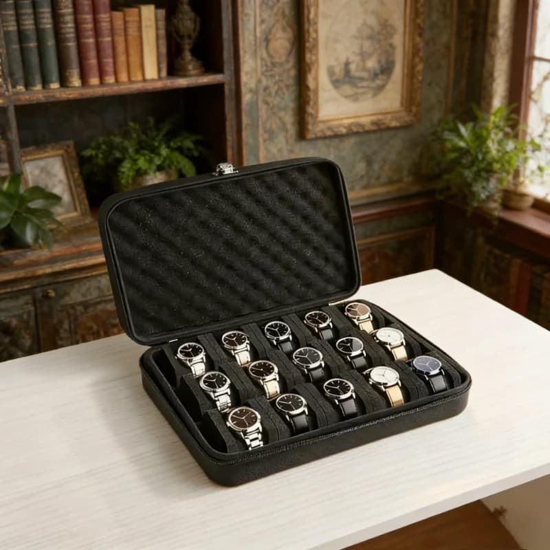 Scatola portaorologi da 15 scomparti / Custodia per orologi da uomo, adatta a tutti gli orologi da polso e smartwatch fino a 42 mm.