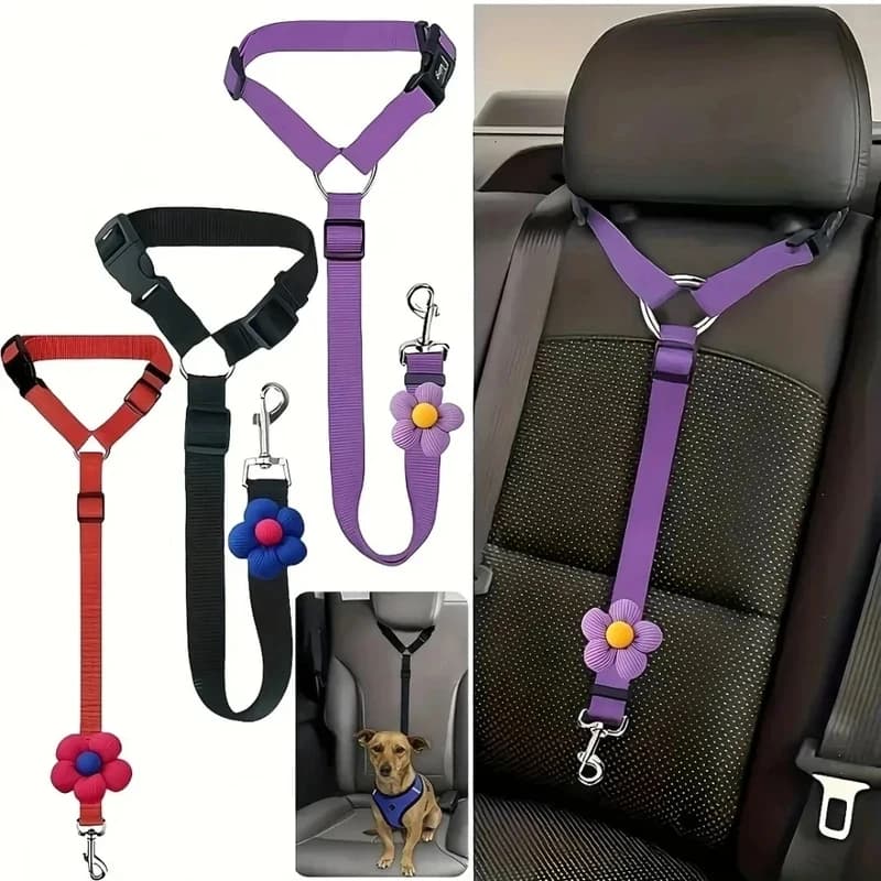 Cintura di Sicurezza Regolabile per Animali Domestici, Imbracatura per Cani e Gatti con Decorazione Floreale, Accessori da Viaggio per Animali