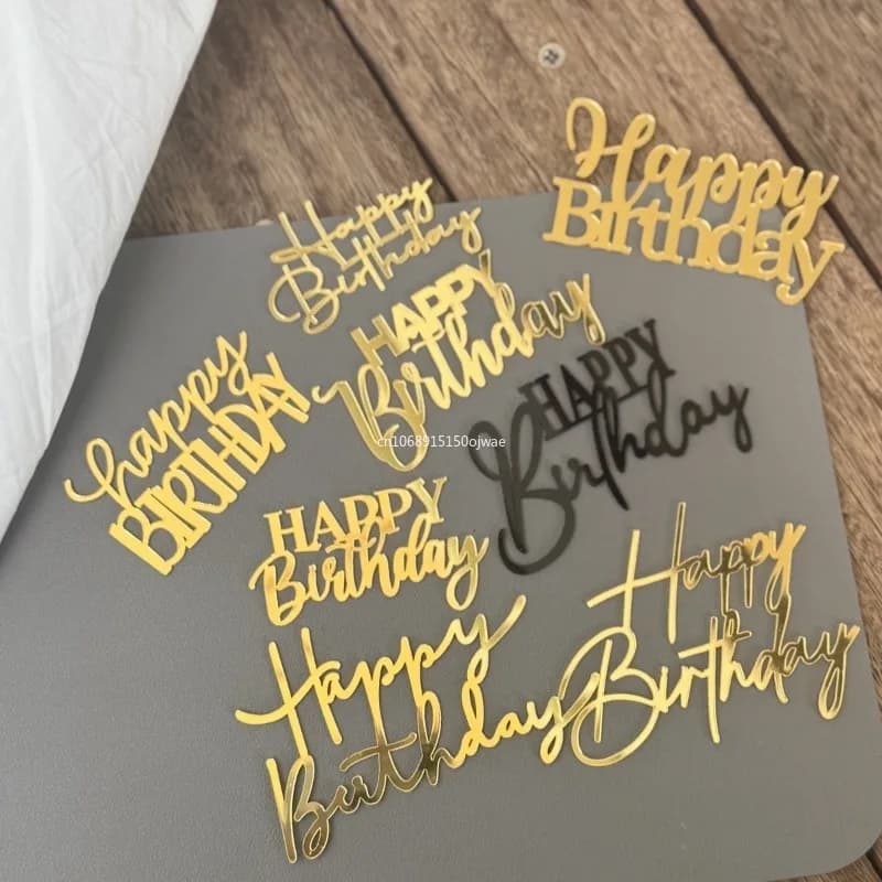 1 pezzo di toppers per torta di buon compleanno in stile semplice, lato acrilico dorato, decorazione per torta di compleanno, decorazione per dessert per bambini