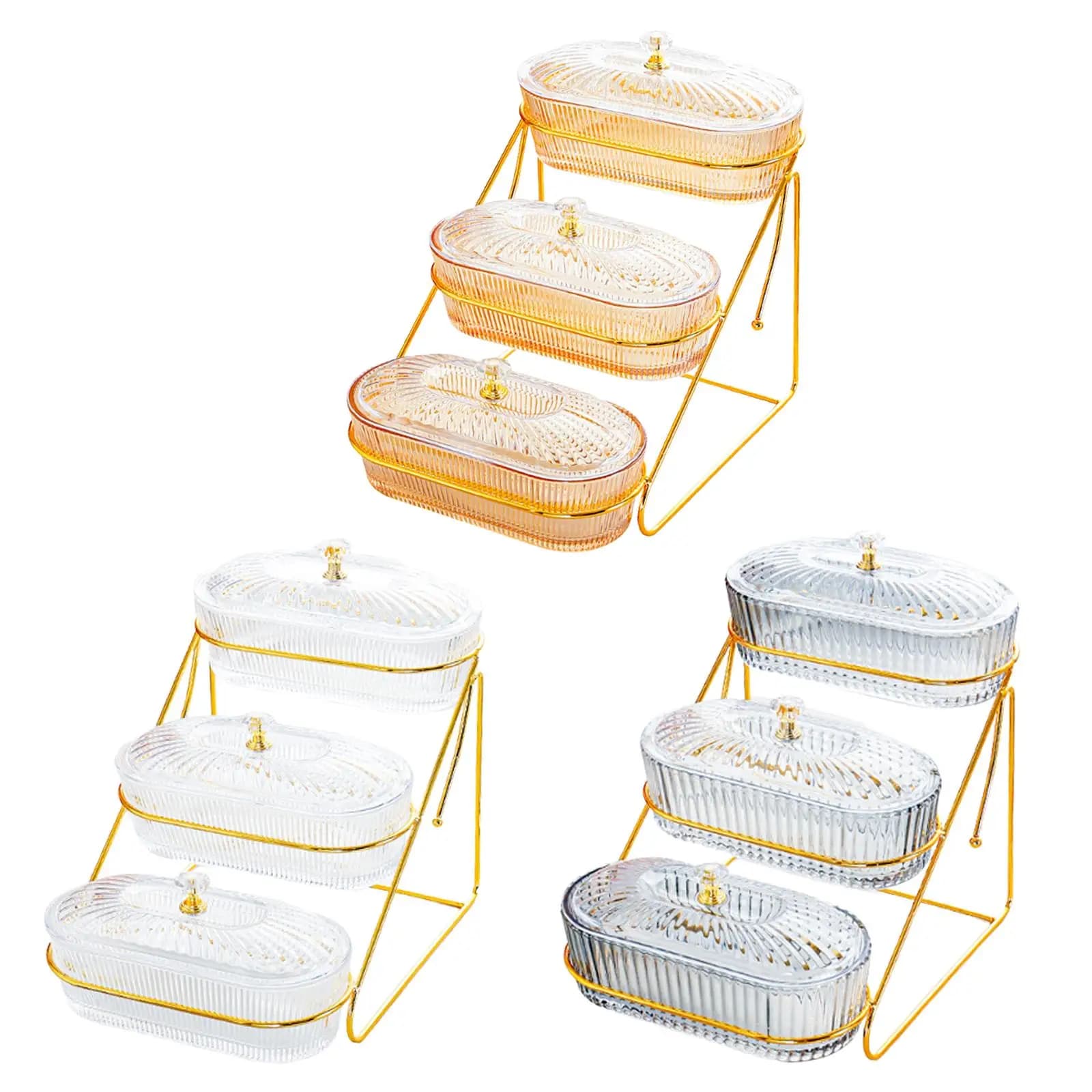 Piatti da portata Piatti di frutta secca Portatili a 3 livelli con coperchio Ciotole Vassoio per antipasti Piatti di frutta e noci per biscotti