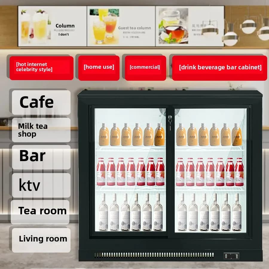 XL Vetrina commerciale per birra e bevande, frigorifero, piccolo frigorifero con porta in vetro, congelatore per vino
