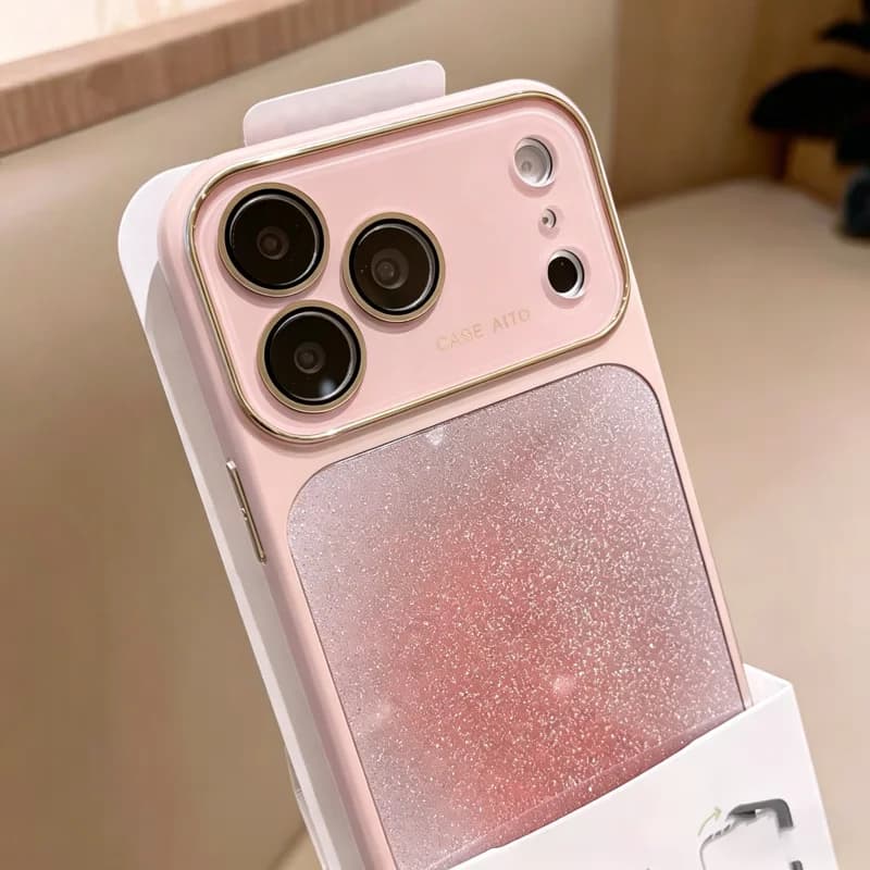 Custodia in Silicone Liquido con Ampia Finestra in Acrilico per iPhone 17 16 15 14 13 12 Pro Max, Cover Protettiva di Lusso con Glitter Sfumato e Bumper Rinforzato